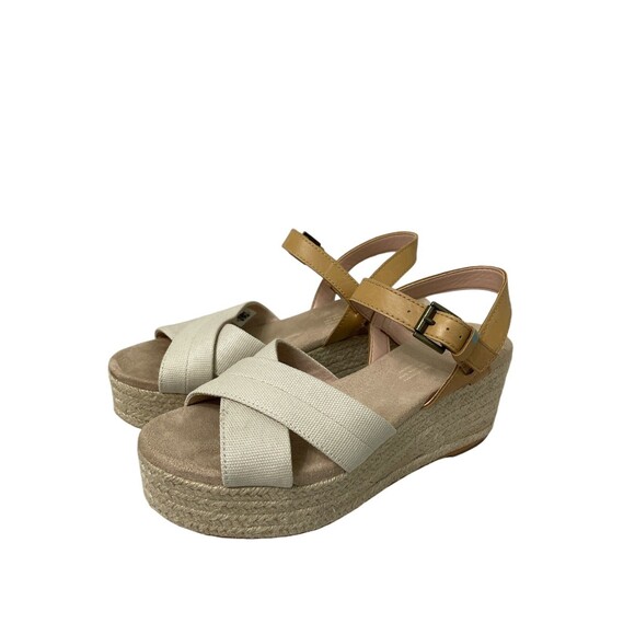 TOMS Willow BEIGE CANVAS Open-Toe ESPADRILLE Platform Wedge HEELS SANDALS Sz 7M - Picture 1 of 6